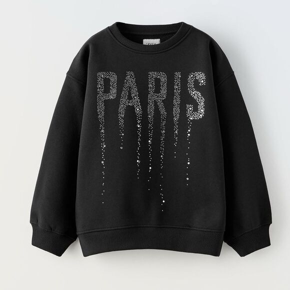 ZARA RHINESTONE  PARIS  SWEATSHIRT - Picture 1 of 3